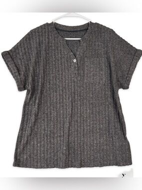 Yousify Top Womens XL Black Marled Short Cuffed Sleeves Stretch‎ NWT
